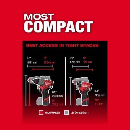 Milwaukee Hammer Drill + Impact Driver Kit 12V Li-Ion Cordless w/ 3/8" Ratchet - Picture 7 of 11
