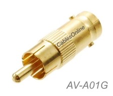 BNC Female to RCA Male Gold Plated 75ohm Coax Adapter, AV-A01G