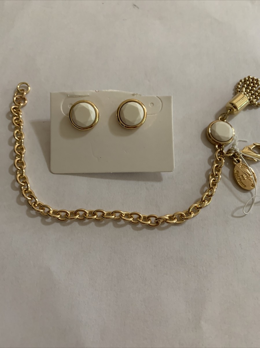 NWOT BROOKS BROTHER GOLD TONE White STONE necklace