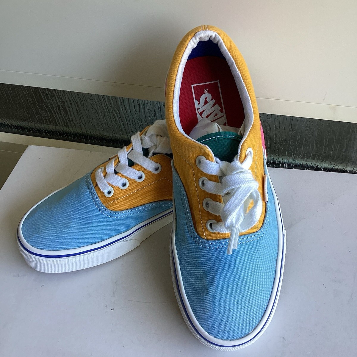 Vans Era Canvas Multi low Bright ColorBlocked Sneakers pink blue orange size 11 Vans Era Canvas Multi Bright Color Block | Mercari main image 3
