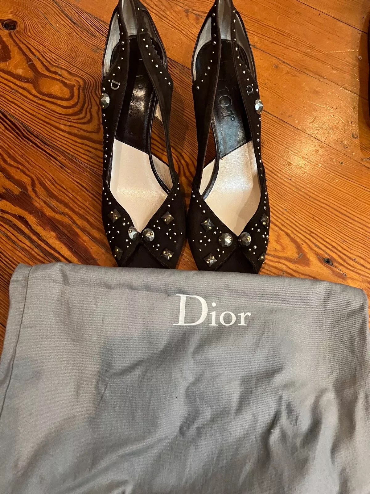Escarpins Dior, cuir suédé marron, taille 39, bout ouvert,