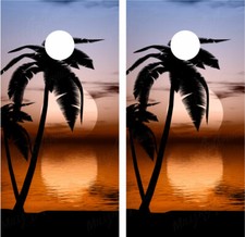 Beach Palm Trees 8 Tropical Sunset Ocean Cornhole Board Decal Wrap Wraps