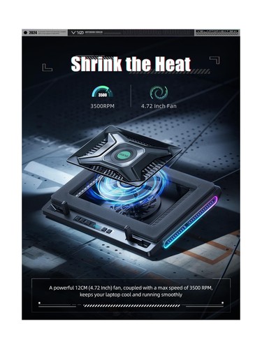 llano V10 Gaming Laptop Cooler, RGB Laptop Cooling Pad Stand with Powerful 4.... - Afbeelding 2 van 7