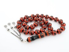 Huge+ Red Coral and 925 silver inlay and 925 silver tassel Kuka 33 Tesbih 504007