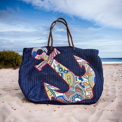 VERA BRADLEY Marina Paisley Large Straw Beach Anchor