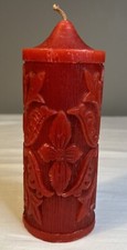 Vintage 8" Tall Pillar Sculptured Candle Carved Wax with Wick Medieval Gothic