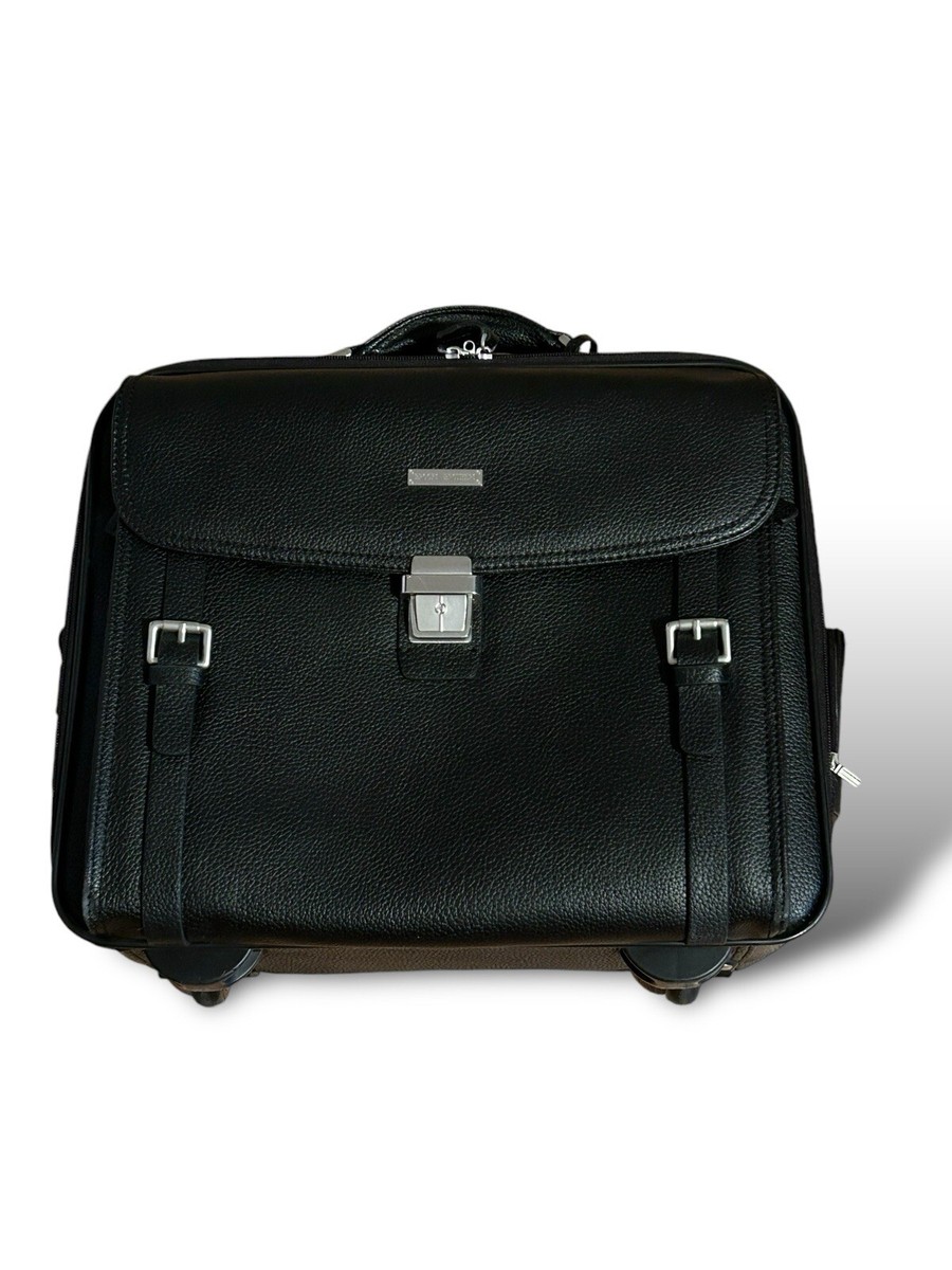 Brooks Brothers Pebbled Leather Black Trolley Travel Bag Business