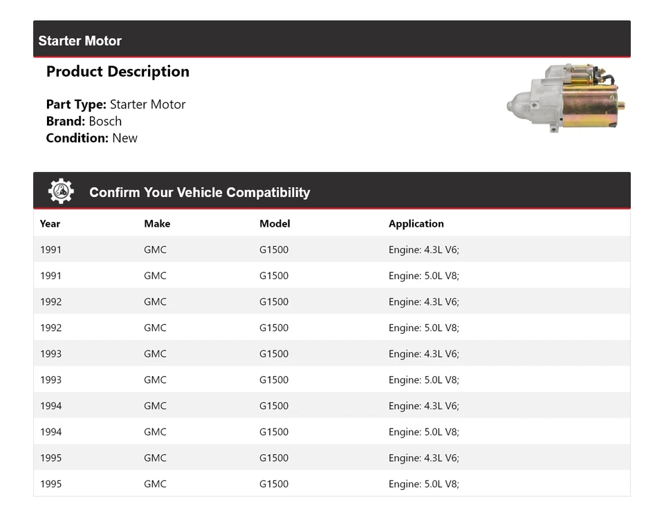 Arranque Bosch GMC G1500 1991-1995 (Nuevo) 1992 1993 1994 Foto 2 de 4