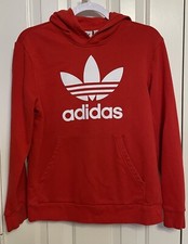 Adidas Trefoil Hoodie Boys Large Red Pullover Sweatshirt Logo Excellent