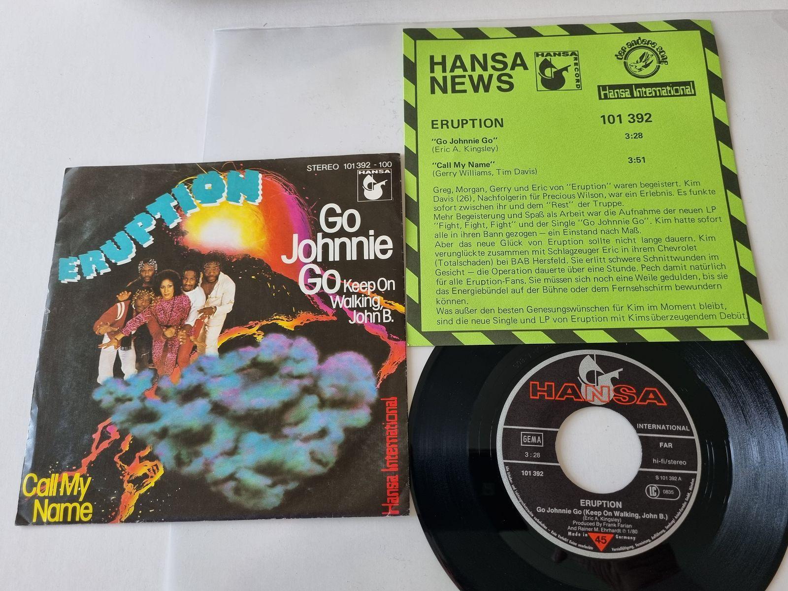 7"" Single Eruption - Go Johnnie go Vinyl Germany with PROMO INFO SHEET