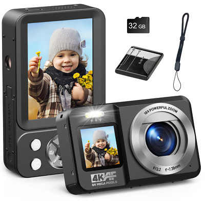 4K Digitalkamera, FHD 64MP Fotokamera mit Zwei Bildschirme 18X Autofokus Digital