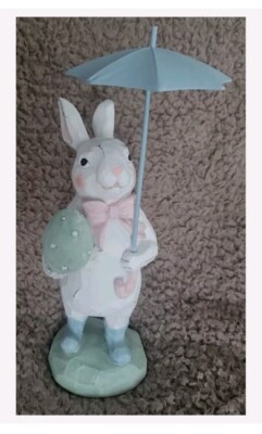 Osterhase & Regenschirm Ornament TK Maxx Shabby Chic Rustikal Neu Selten Weihnachten 