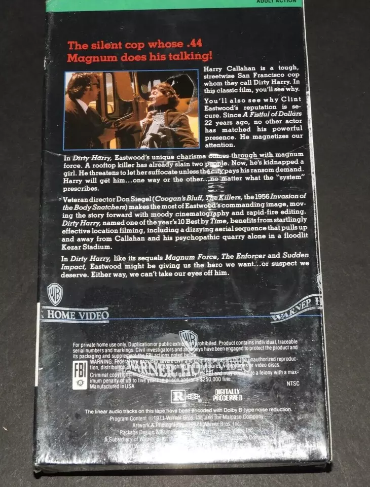 Dirty Harry VHS 1986 Warner Home Video Watermark Clint Eastwood Still Sealed - Image 2 of 4
