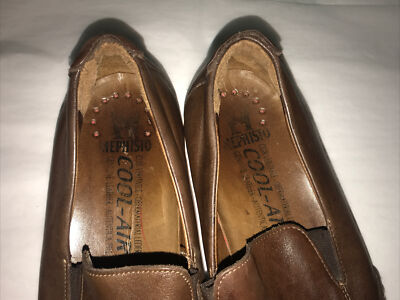 Mephisto mens brown leather cool air slip on soft loafers  display picture 1