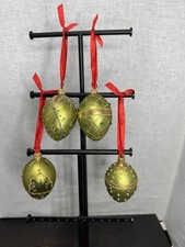 Jeweled Egg Christmas Ornament Set of 4. Glass Holiday Decor Gift, green