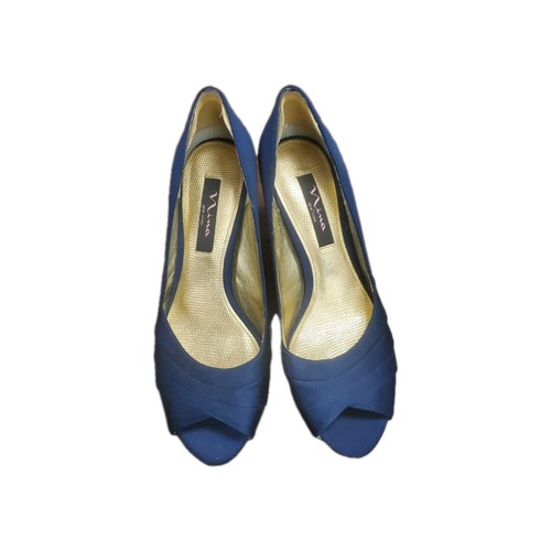Womens Shoes Nina New York Size 8.5M Navy Satin Wrapped D'orsay Peep-Toe Heels - Picture 6 of 7