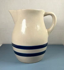 Robinson Ransbottom Roseville Ohio Pottery Stoneware Pitcher 1 QT Blue Stripes
