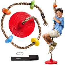 Tree Swing for Kids - Single Disk Outdoor Climbing Rope with Platforms, Carab...