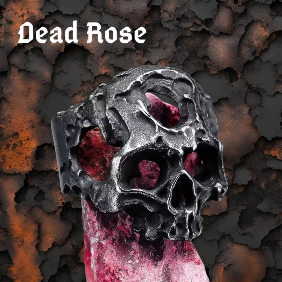 Anillo Calavera Vintage Acero Inoxidable 316L Hueco Gótico Punk Motociclista Hombres | Rosa Muerta Foto 3 de 4