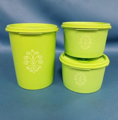 Vintage 70's Apple Green Tupperware Cannister Set of 3 w/Lids