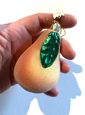Christmas Kurt Adler Sugared Pear With Leaf Hanging Ornament  Free Box!
