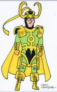 Fred Hembeck Sketch Card: Loki W Simonson design (Marvel Comics)