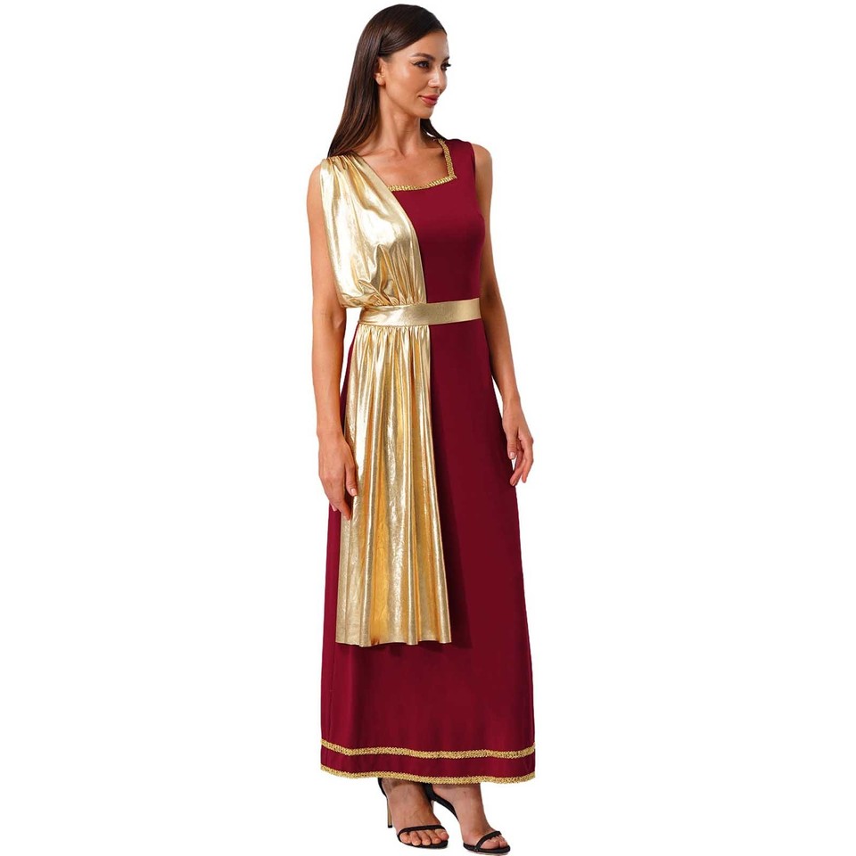 Women Greek Roman Toga Dress Sleeveless Metallic Shiny Robe for ...