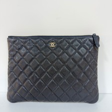 Chanel Navy Caviar Leather Large Handheld Cosmetic Bag Pre-Owned