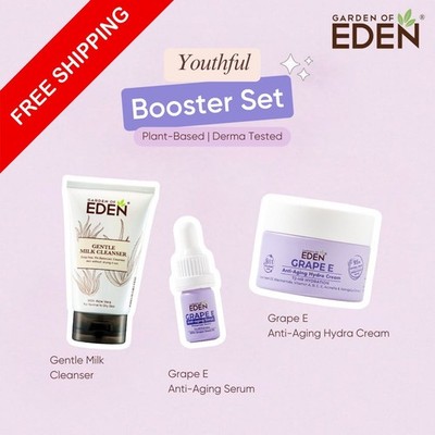 GARDEN OF EDEN Youthful Booster Set Cleanser + Serum + Hydra Cream 100% HALAL