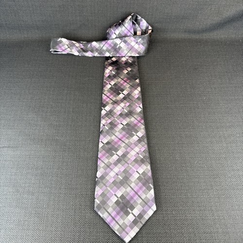 Calvin Klein Purple Geometric X-long Men's Tie 100% Silk 62"x3.75" XL Necktie - Picture 1 of 12