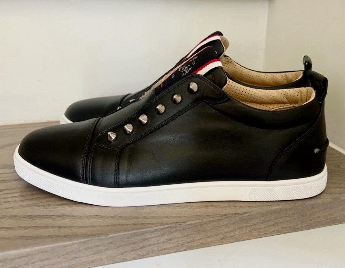 Christian Louboutin F.A.V Black Leather Sneakers with Silver Studs