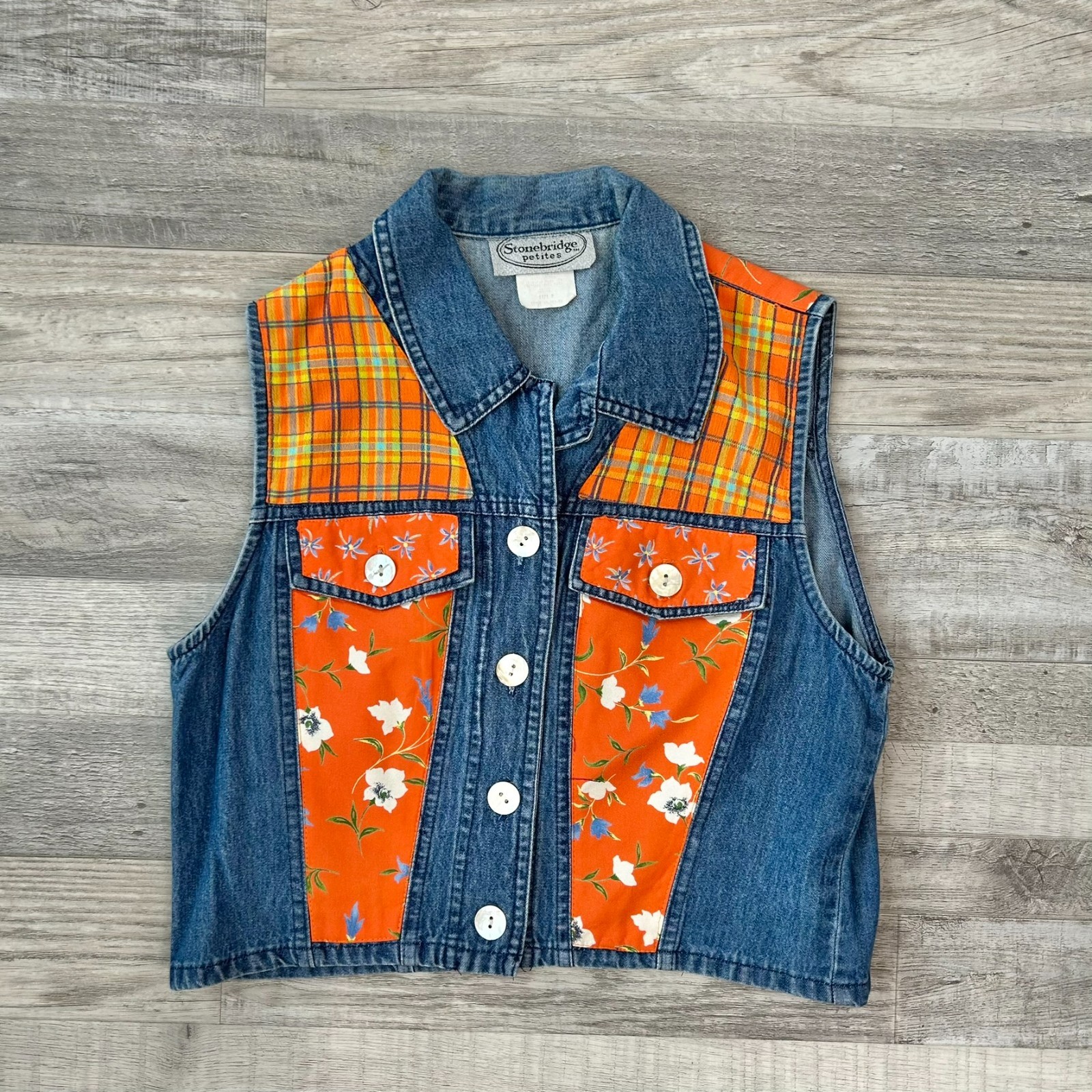 Stonebridge Vintage Denim Patchwork Sleeveless Ve… - image 1