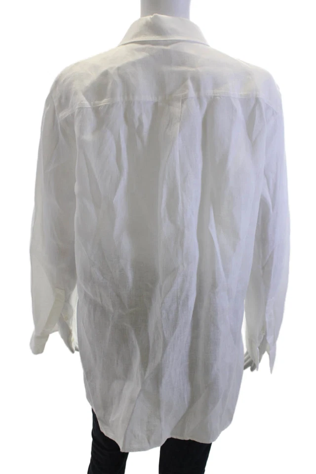 Theory Mens Linen Button Down Long Sleeves Shirt White Size Medium - Image 3 of 4