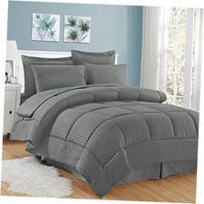 8 Piece Bed In A Bag with Dobby Stripe Comforter, Sheet Set, Bed Skirt, and 1