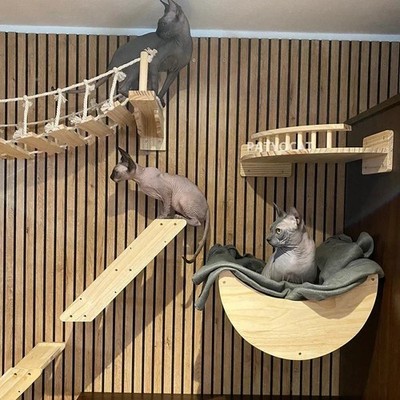 Wandmontage Katze Klettern Holz Regale Brücke Hängematte Plattform Kätzchen Sitzstange Auflage