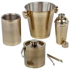 4-teiliges Metall Bargeschirr Set Cocktail Shaker, Eiskübel, doppelwandiger Weinkühler Gold