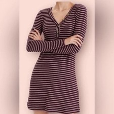 American Eagle Outfitters Burgundy Striped Henley Long Sleeve Dress Size Medium 