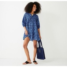 J Crew Cotton voile cover-up mini dress in navy Blue bouquet block print Size S