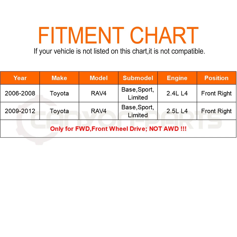 Conjunto de eje CV delantero derecho para Toyota RAV4 2006-2012 tracción delantera 2,4 L 2,5 L L L4 Foto 2 de 4