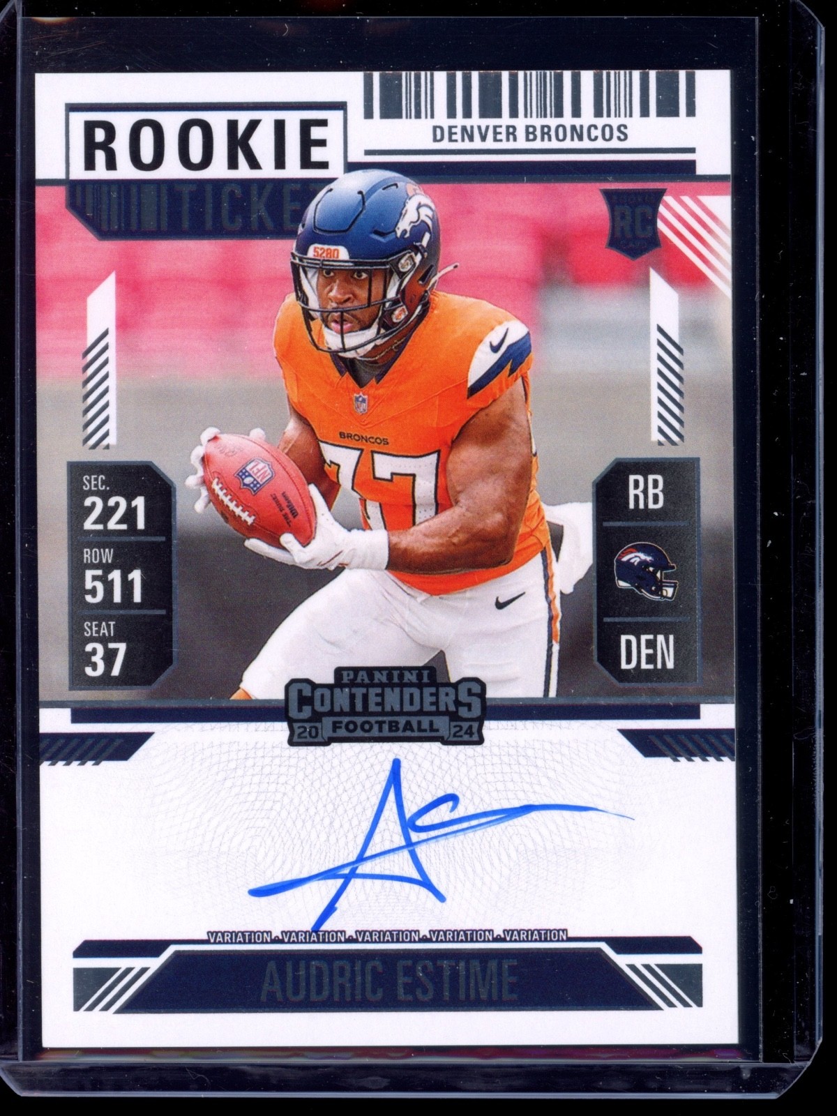 2024 Panini Contenders #120 Audric Estime RC Variation Rookie Ticket Auto