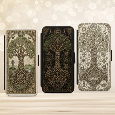 Lebensbaum Celtic Gothic Hexe Handyhülle für iPhone Samsung Pixel Flip Wallet
