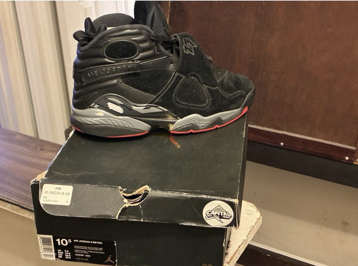 Jordan Air Jordan 8 Retro Bred Black Red Suede Men's Mid Top Basketball Sneaker