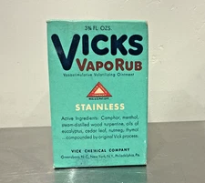 RARE NOS Vintage Vicks VapoRub Blue Cobalt Glass Jar  With Advertisement And Box