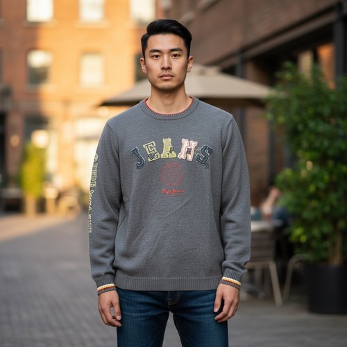 Pepe Jeans, Pepe Jeans London VTG Men's Blue Knit Sweater Pullover Long Sleeve Graphic XXL