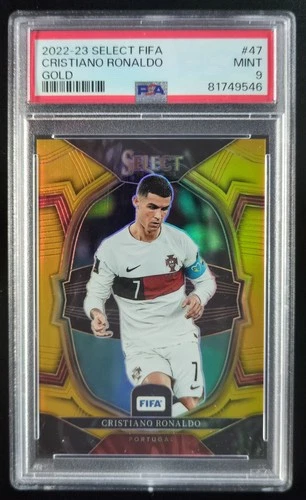 2022-23 Panini Select FIFA CRISTIANO RONALDO 10/10 True Gold Terrace #47 PSA 9