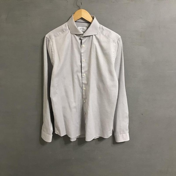Men Eton Shirt Grey Cotton M
