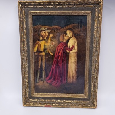 Bradi Barth signiert Öl auf Karton religiöse Szene Jesus Christus wird geküsst