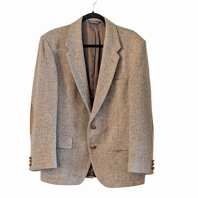 #ad Wolf Off by Farah 44R Wool Tweed Sport Coat Elbow Patches Flecked Made in USA $89.99