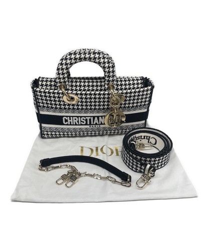 Christian Dior LADY D-JOY Medium Hand Bag Shoulder Bag Black White Logo