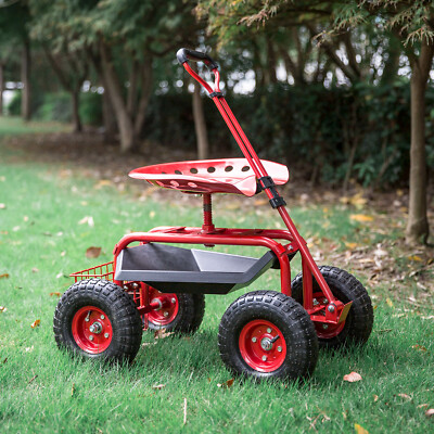 Rolling Garden Cart Outdoor Utility Wagon Work Seat W ...